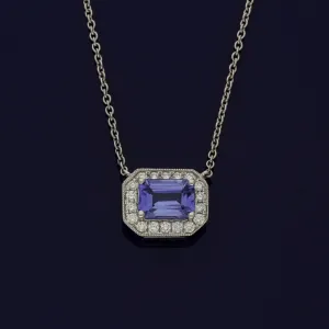 18ct White Gold Tanzanite and Diamond Necklace