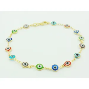18k Gold Filled Multi Color Evil Eye Anklet 10