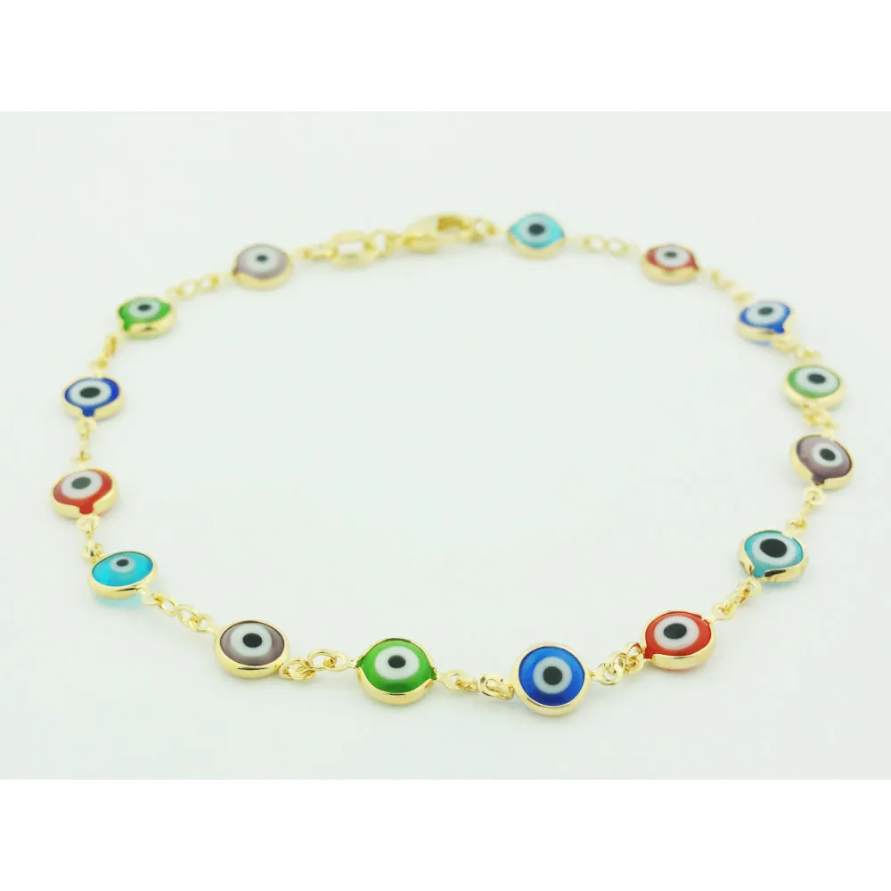 18k Gold Filled Multi Color Evil Eye Anklet 10