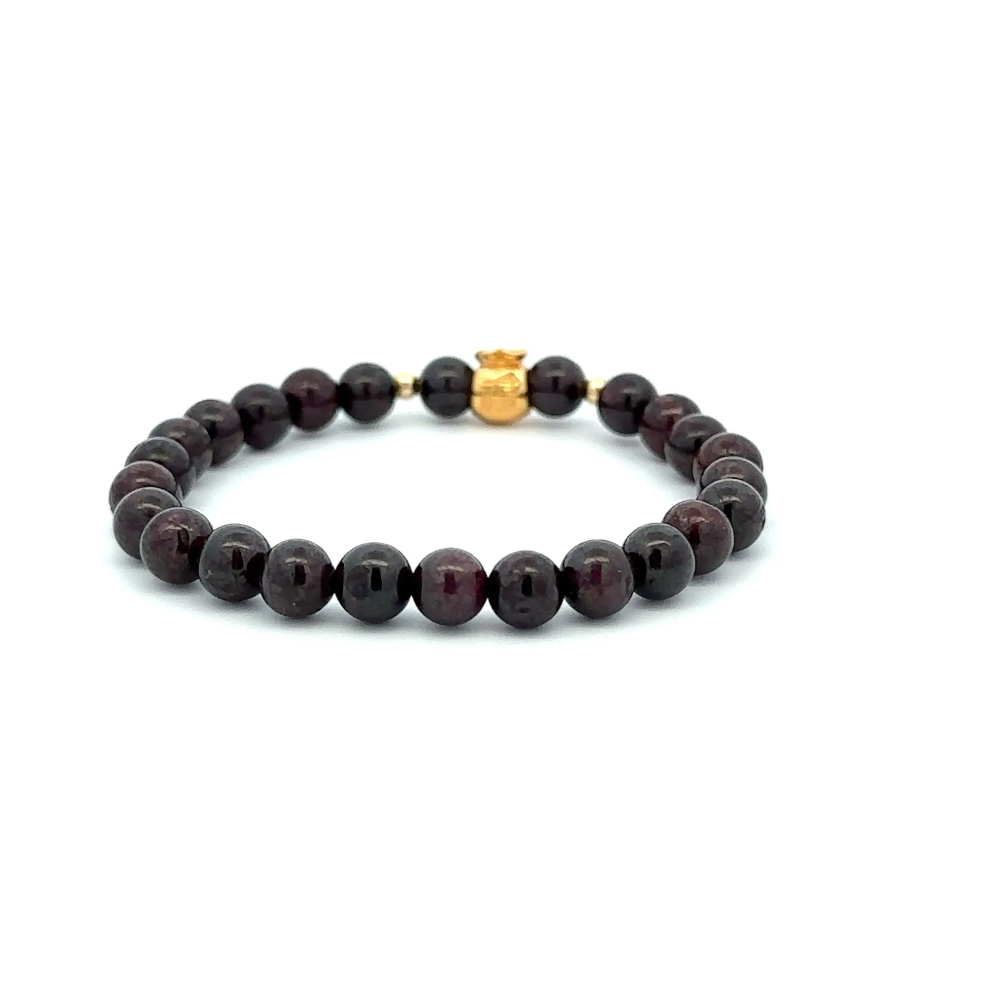 18K Gold Money Bag Lucky Charm Beads Bracelet Gemstones Garnet 6mm