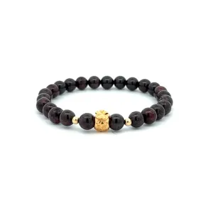 18K Gold Money Bag Lucky Charm Beads Bracelet Gemstones Garnet 6mm