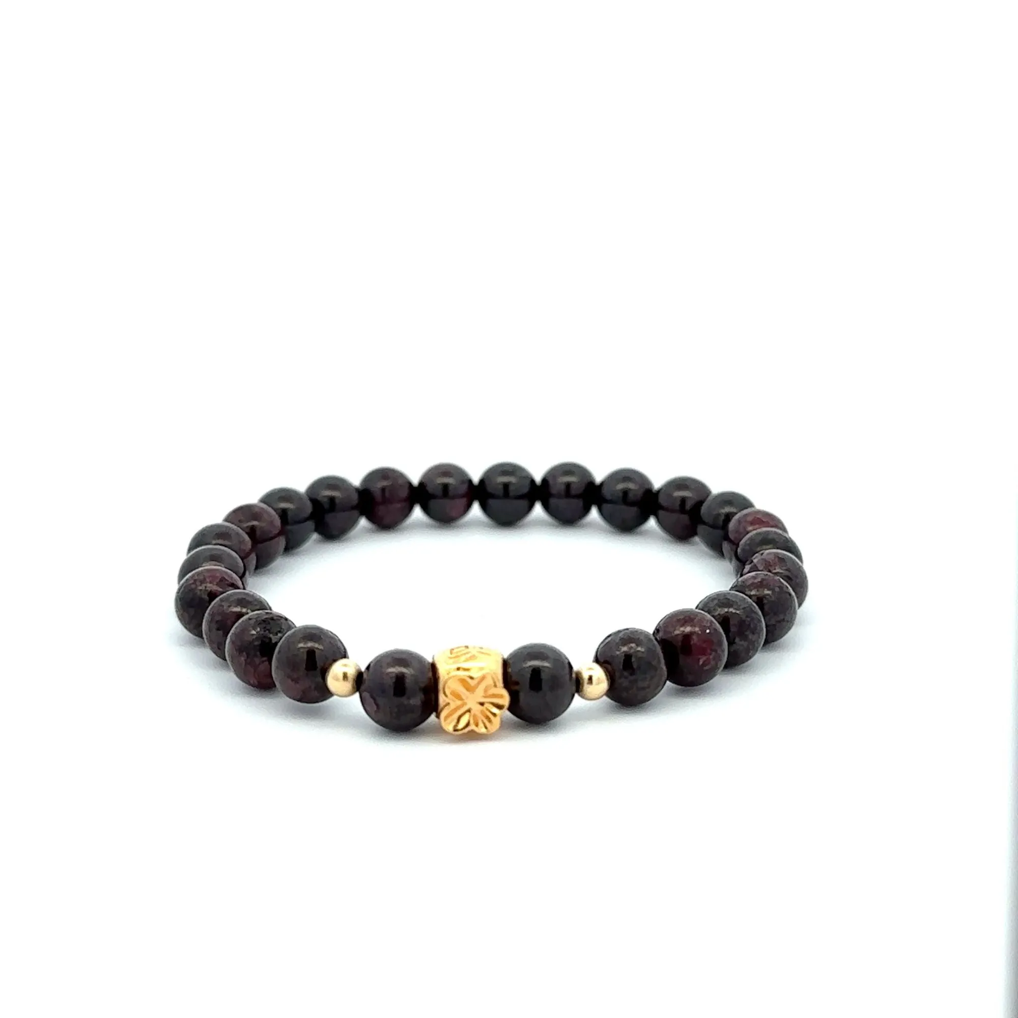 18K Gold Money Bag Lucky Charm Beads Bracelet Gemstones Garnet 6mm
