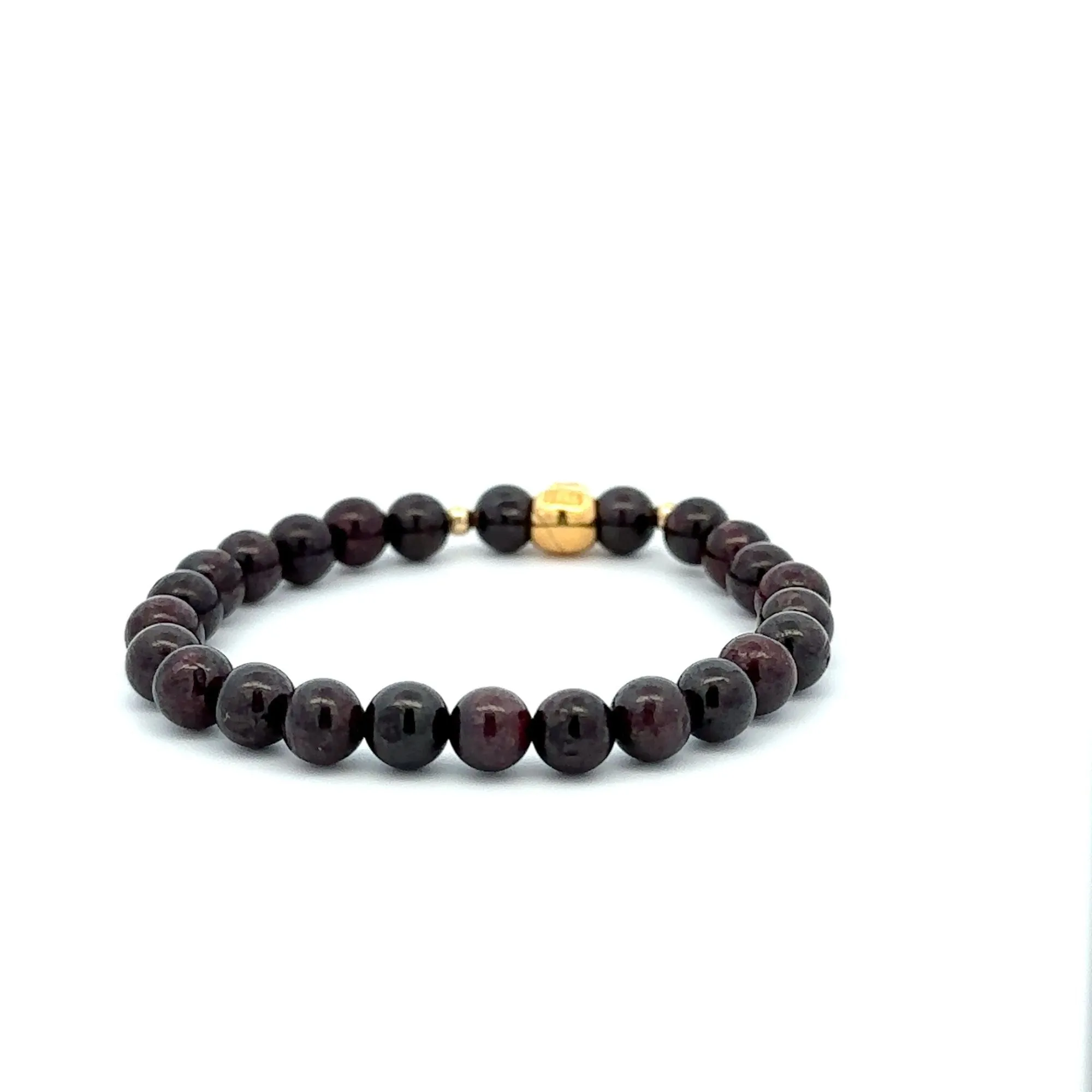 18K Gold Money Bag Lucky Charm Beads Bracelet Gemstones Garnet 6mm