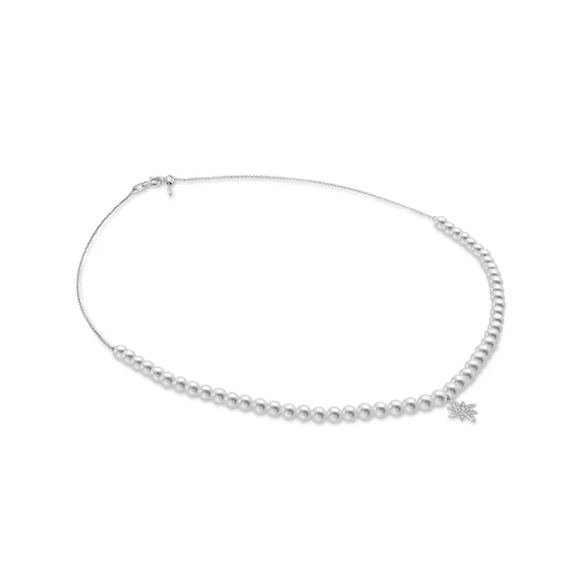 18k Gold Star Shape Diamond & Pearl Necklace