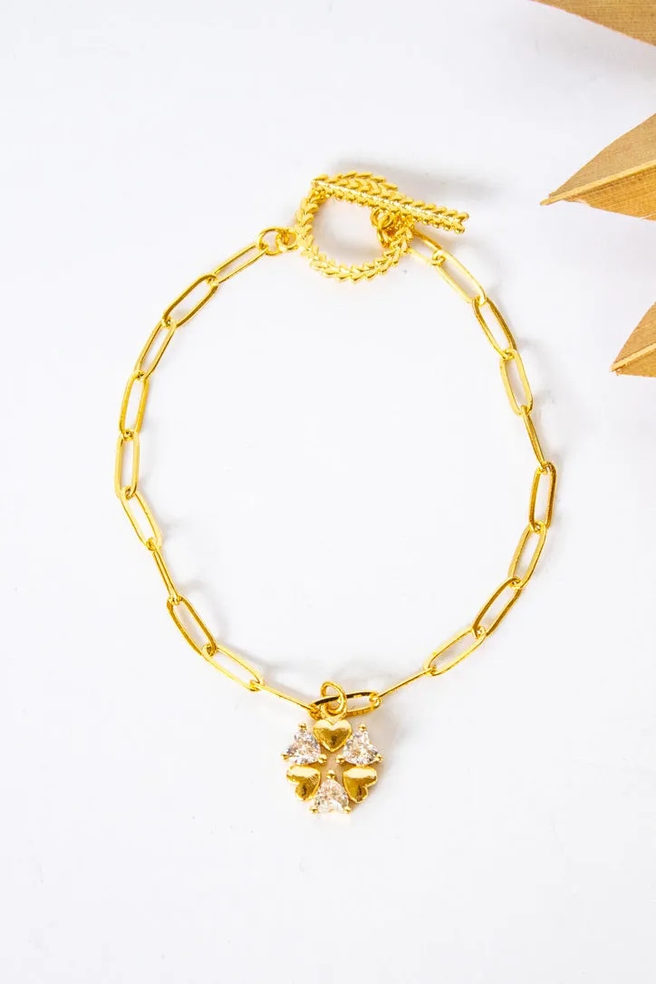18K Link Diamond Heart Bracelet