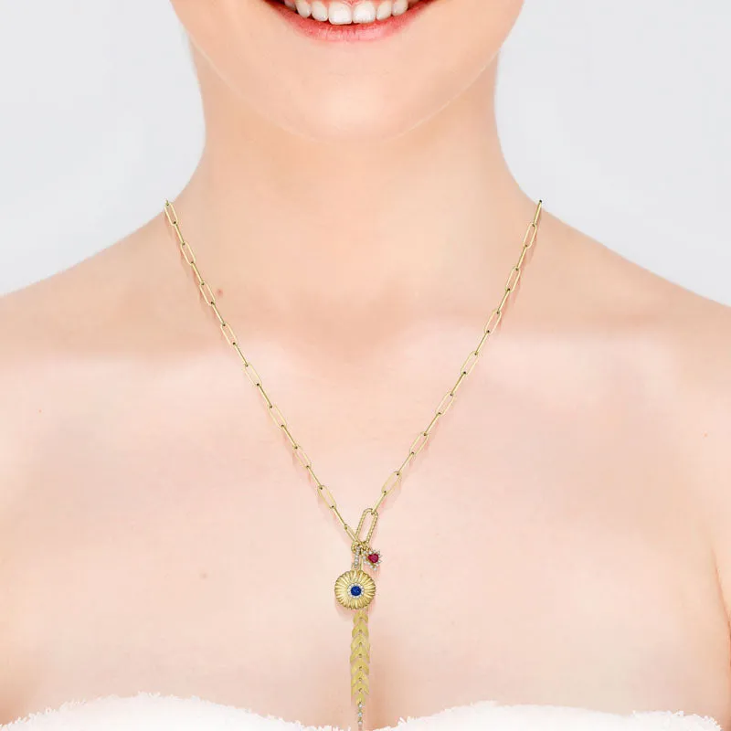 18k Penka Yellow Gold Necklace With 0.36 Cts Vs-Gh Diamonds  And Ruby And Sapphire