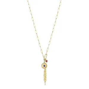 18k Penka Yellow Gold Necklace With 0.36 Cts Vs-Gh Diamonds  And Ruby And Sapphire