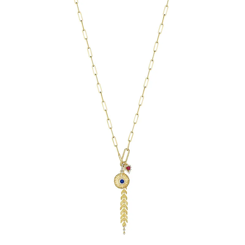 18k Penka Yellow Gold Necklace With 0.36 Cts Vs-Gh Diamonds  And Ruby And Sapphire