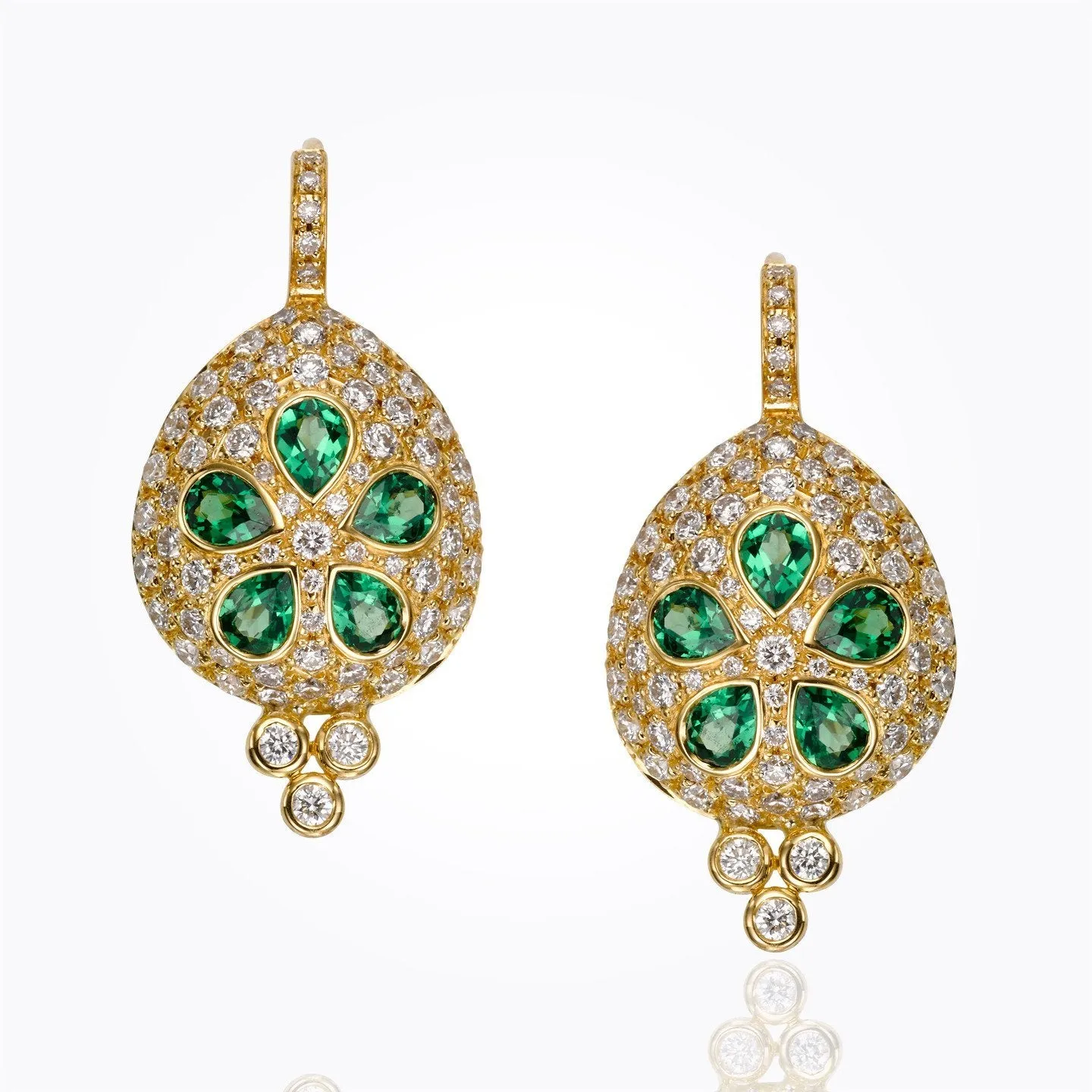 18K Sea Biscuit Earrings with blue sapphire and diamond pavé