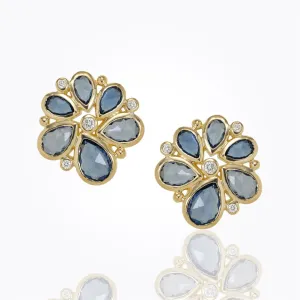 18K Spiral Cluster Earrings with rose cut sapphire and diamond