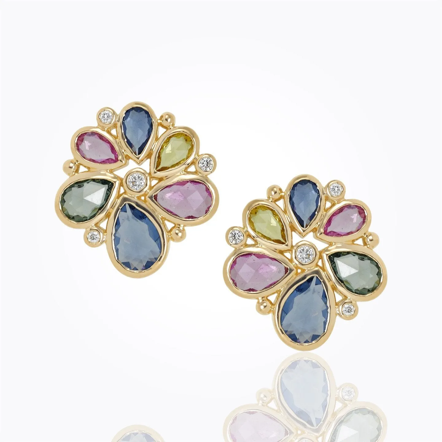 18K Spiral Cluster Earrings with rose cut sapphire and diamond