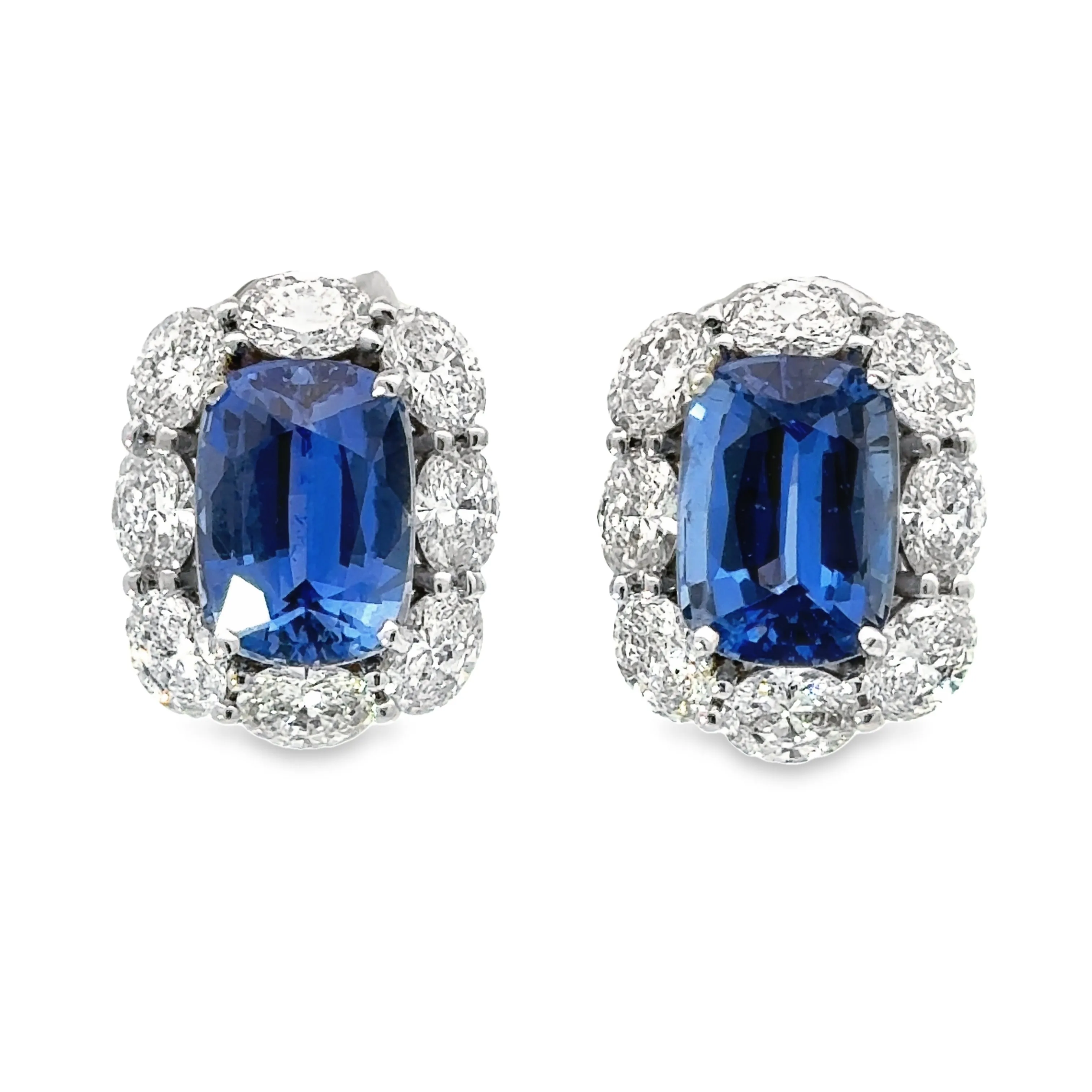 18k White Gold Cushion Sapphire And Diamond Halo Earrings