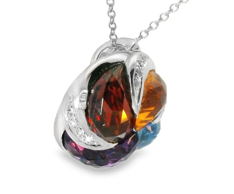 18K White Gold Gemstone Amethyst Topaz Garnet Citrine Diamond Pendant Enhancer