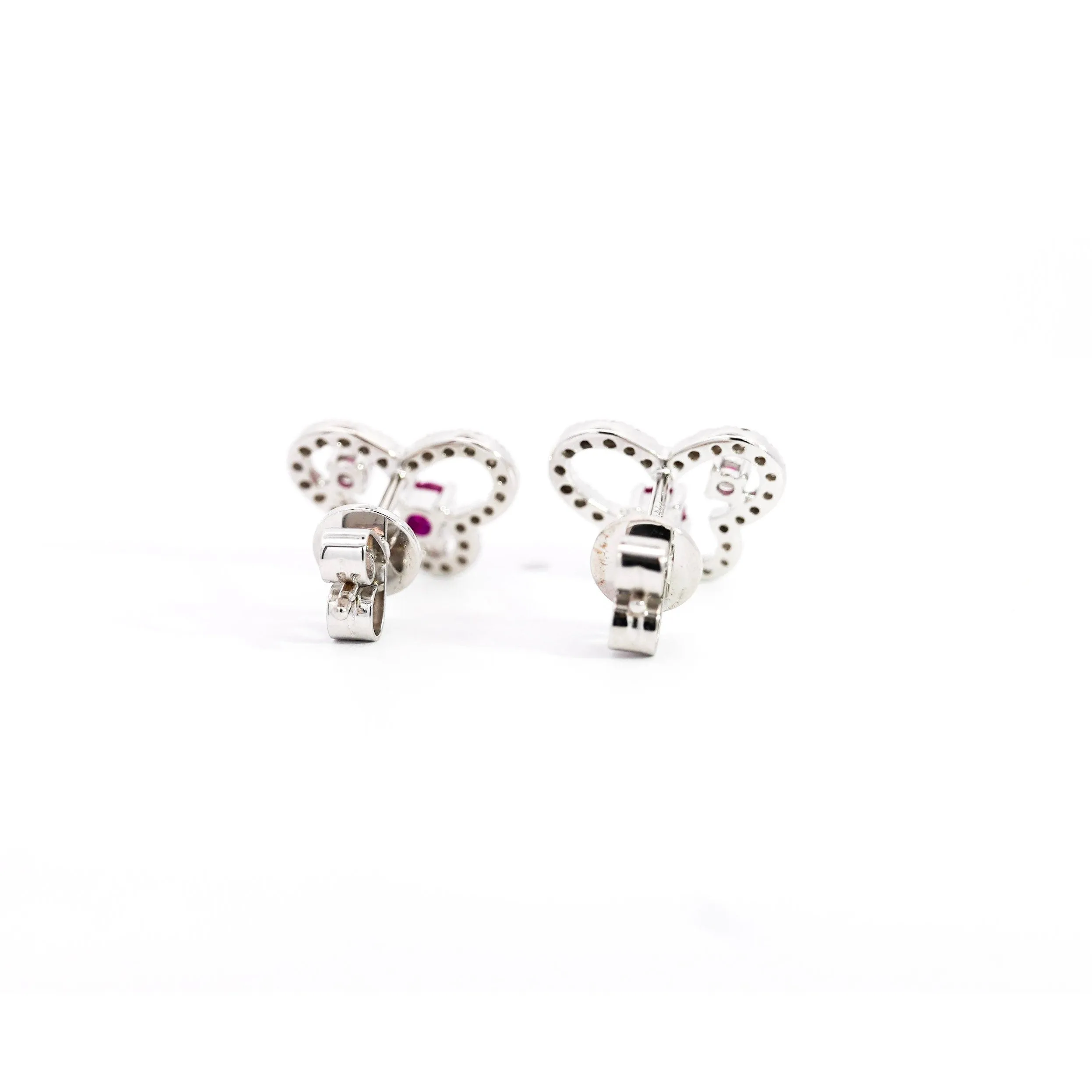 18K White Gold Ruby and Diamond Butterfly Outline Stud Earrings