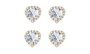 18k Yellow Gold Plated 4mm 2Ct Heart White Sapphire Set of Two Halo Stud Earrings