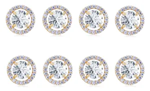 18k Yellow Gold Plated 4mm 2Ct Round White Sapphire Set Of Four Halo Stud Earrings