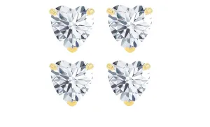 18k Yellow Gold Plated 4mm 4Ct Heart White Sapphire Set Of Two Stud Earrings