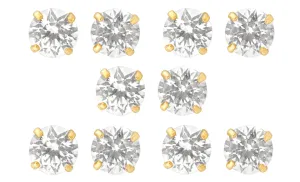 18k Yellow Gold Plated 6mm 1/2Ct Round White Sapphire Set Of Five Stud Earrings