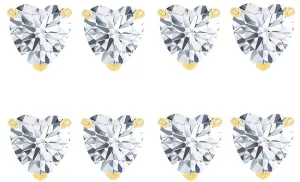 18k Yellow Gold Plated 6mm 4Ct Heart White Sapphire Set Of Four Stud Earrings