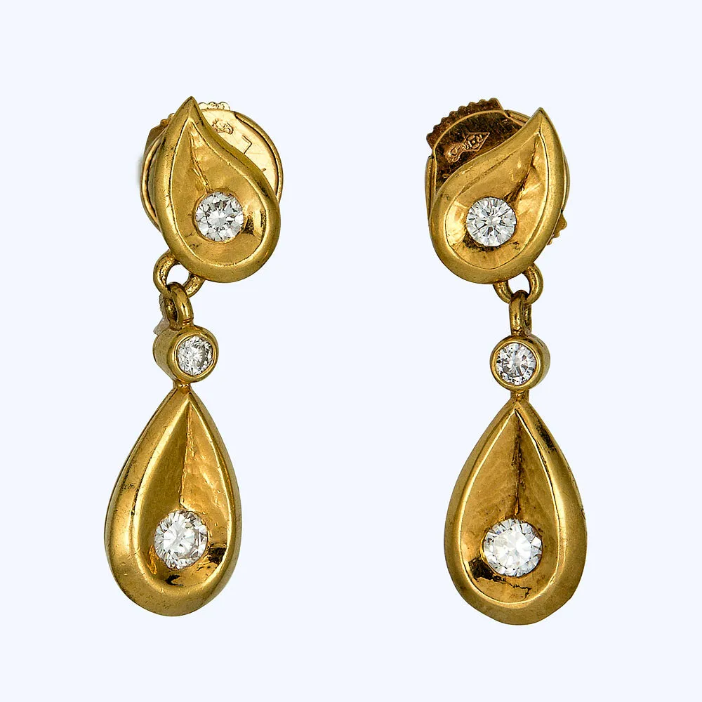 1980s Cartier Gold and Diamond Dangle Earrings