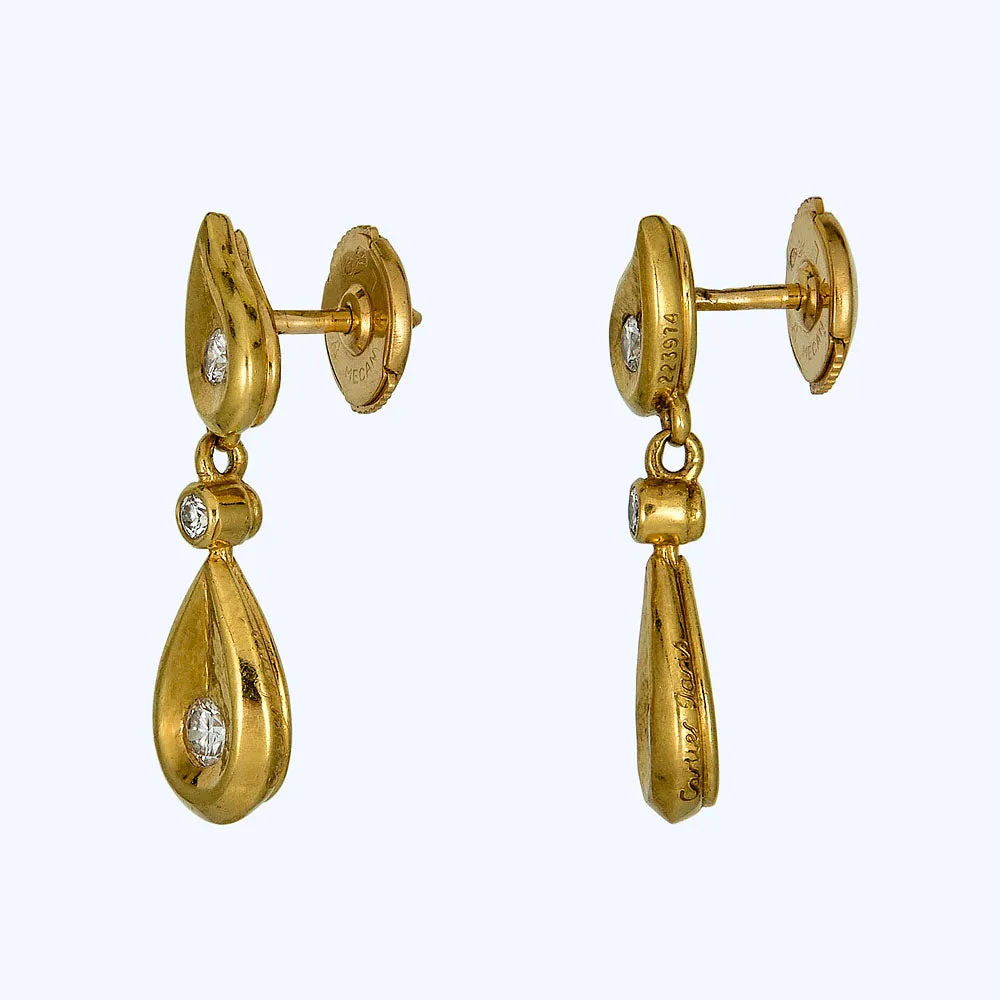 1980s Cartier Gold and Diamond Dangle Earrings