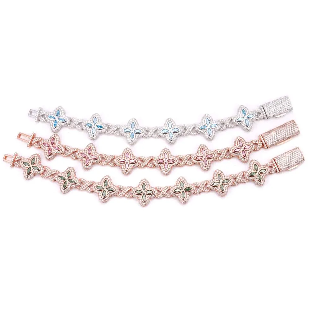 19MM Colored Moissanite 4-Leaf Clover Infinity Link Bracelet