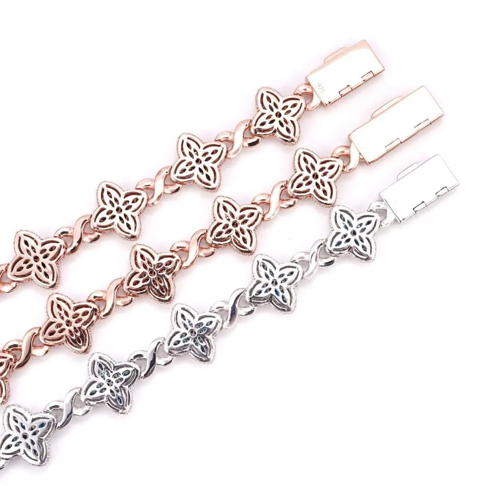 19MM Colored Moissanite 4-Leaf Clover Infinity Link Bracelet