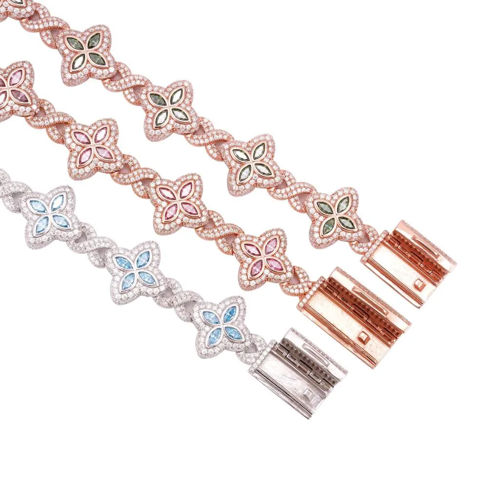19MM Colored Moissanite 4-Leaf Clover Infinity Link Bracelet