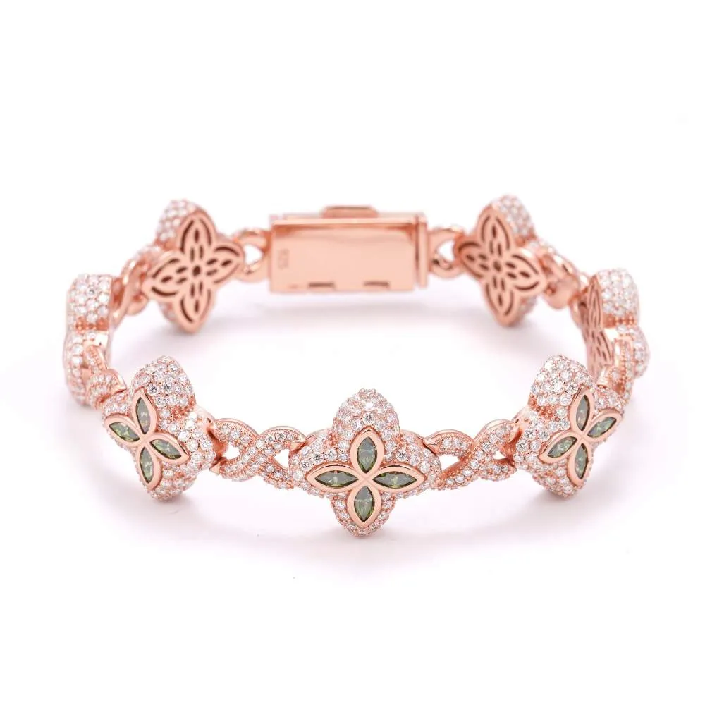 19MM Colored Moissanite 4-Leaf Clover Infinity Link Bracelet