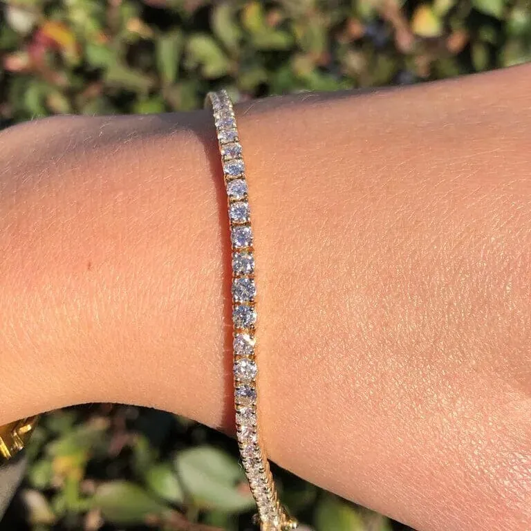 2 Ct TW Round-Cut Natural Diamond Tennis Bracelet 14K Gold 7" Women's