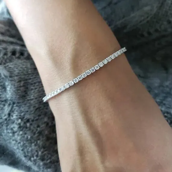 2 Ct TW Round-Cut Natural Diamond Tennis Bracelet 14K Gold 7" Women's