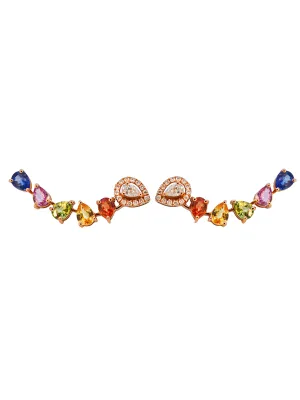 2.09ct Diamond Multi Color Sapphire Climber Earrings