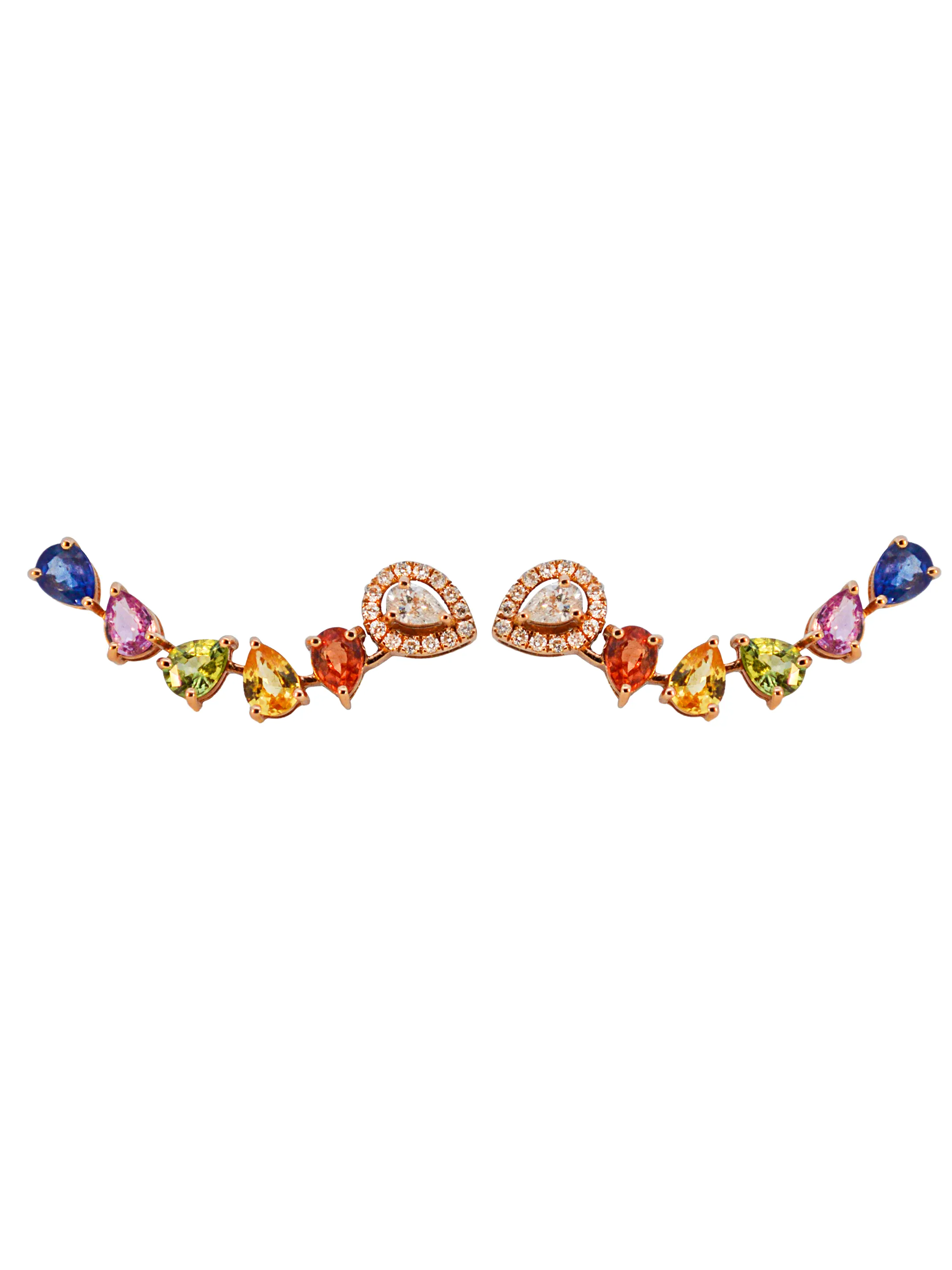 2.09ct Diamond Multi Color Sapphire Climber Earrings