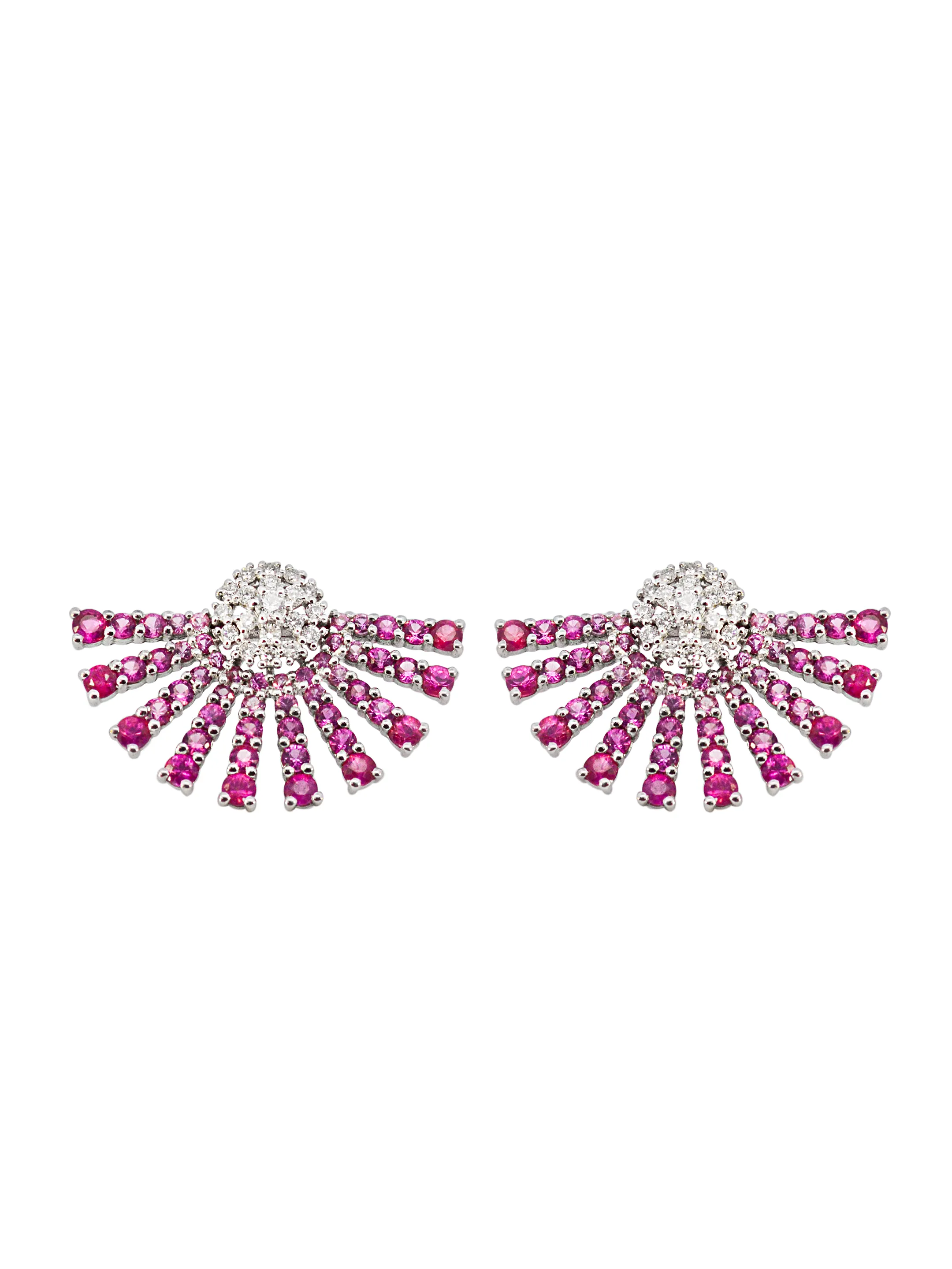 3.00ct Diamond Pink Sapphire 18K Gold Half Sunburst Earrings