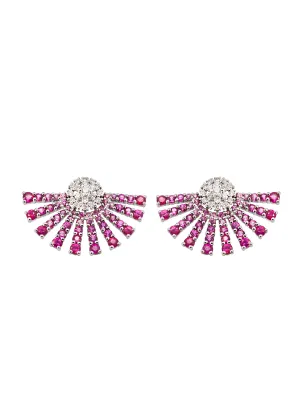 3.00ct Diamond Pink Sapphire 18K Gold Half Sunburst Earrings