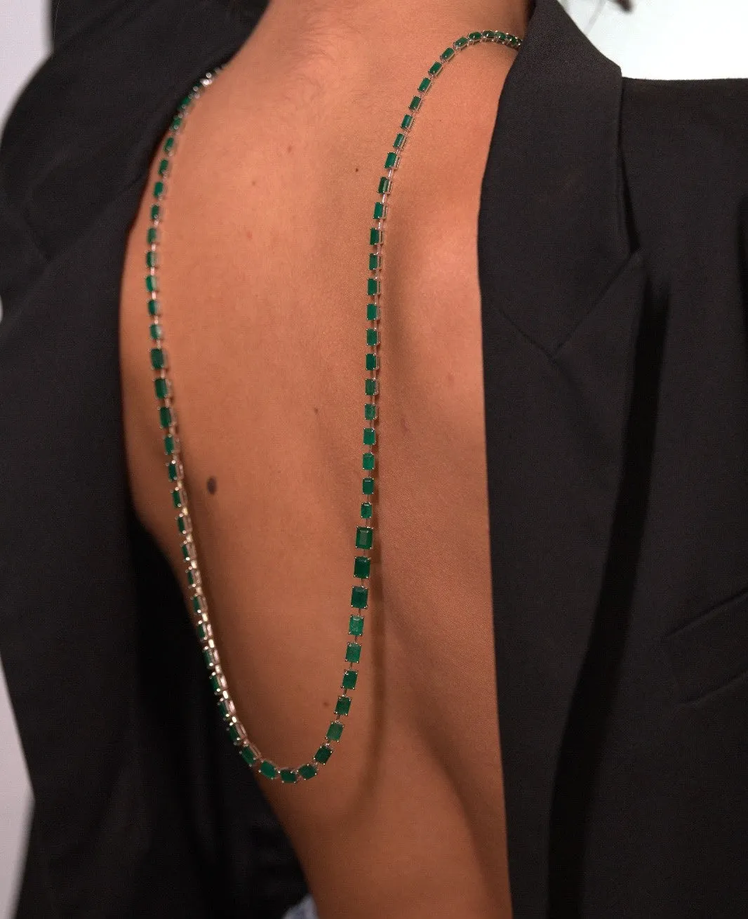 45.39ct Emerald 18K Gold 30'' Link Tennis Necklace