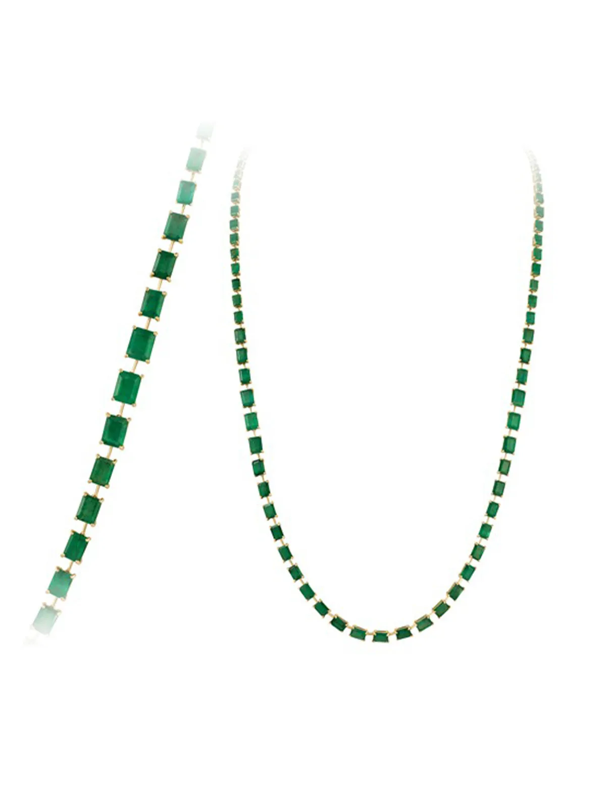 45.39ct Emerald 18K Gold 30'' Link Tennis Necklace