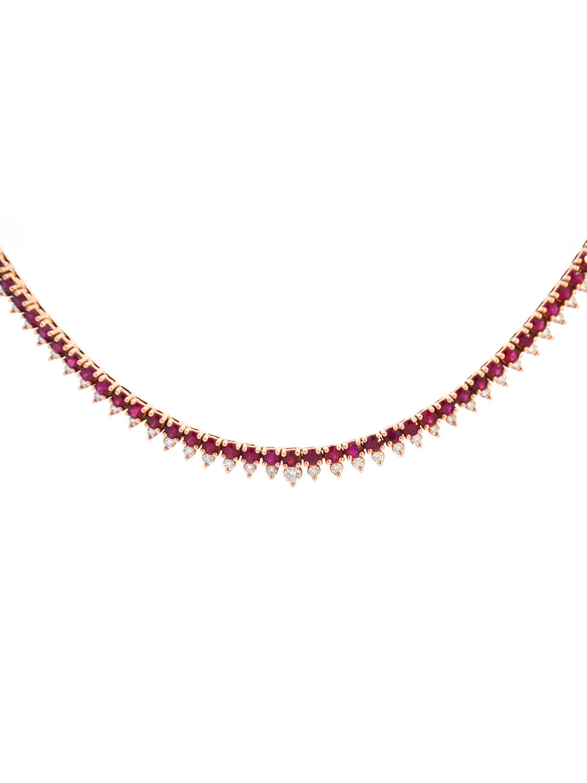 5.75ct Ruby Diamond 18K Gold Stationed Tennis Necklace