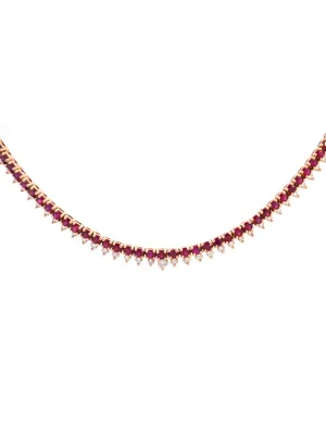 5.75ct Ruby Diamond 18K Gold Stationed Tennis Necklace