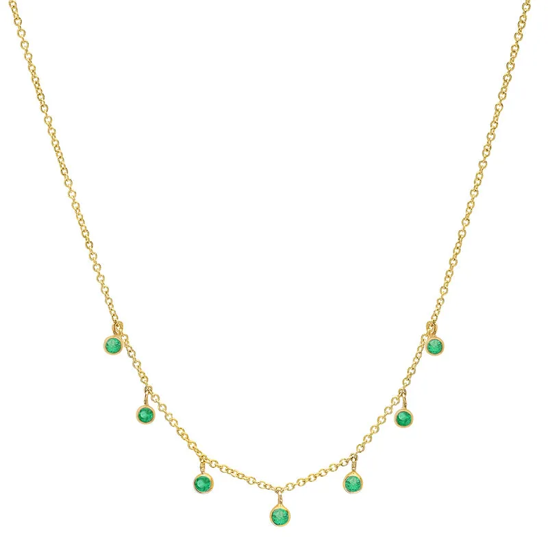 7 Mini Emerald Bezel Dangle Necklace