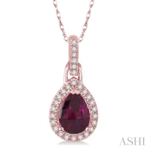 7x5 MM Pear Shape Rhodolite Garnet and 1/10 ctw Round Cut Diamond Pendant in 10K Rose Gold with Chain