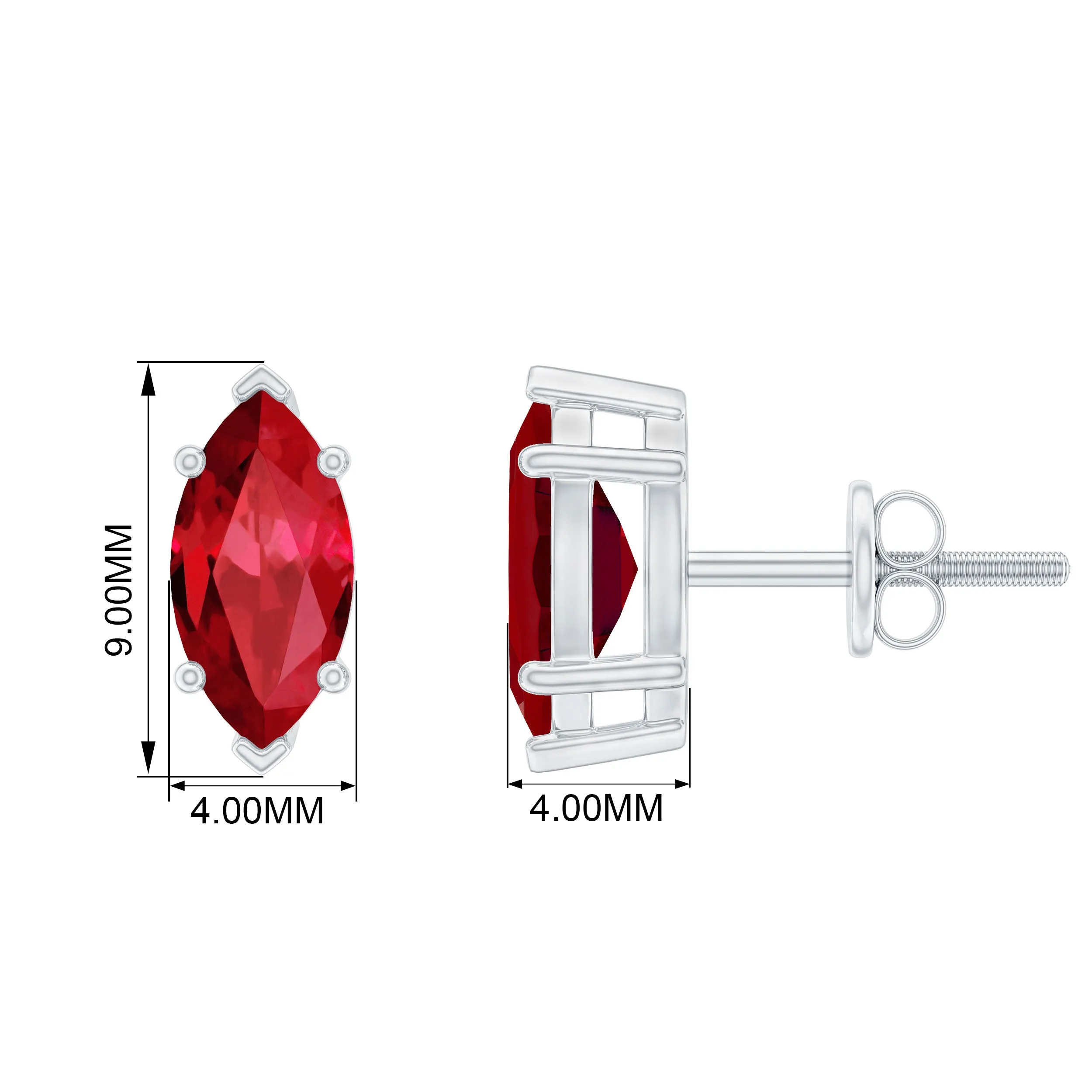 8X4 MM Marquise Cut Created Ruby Solitaire Stud Earring
