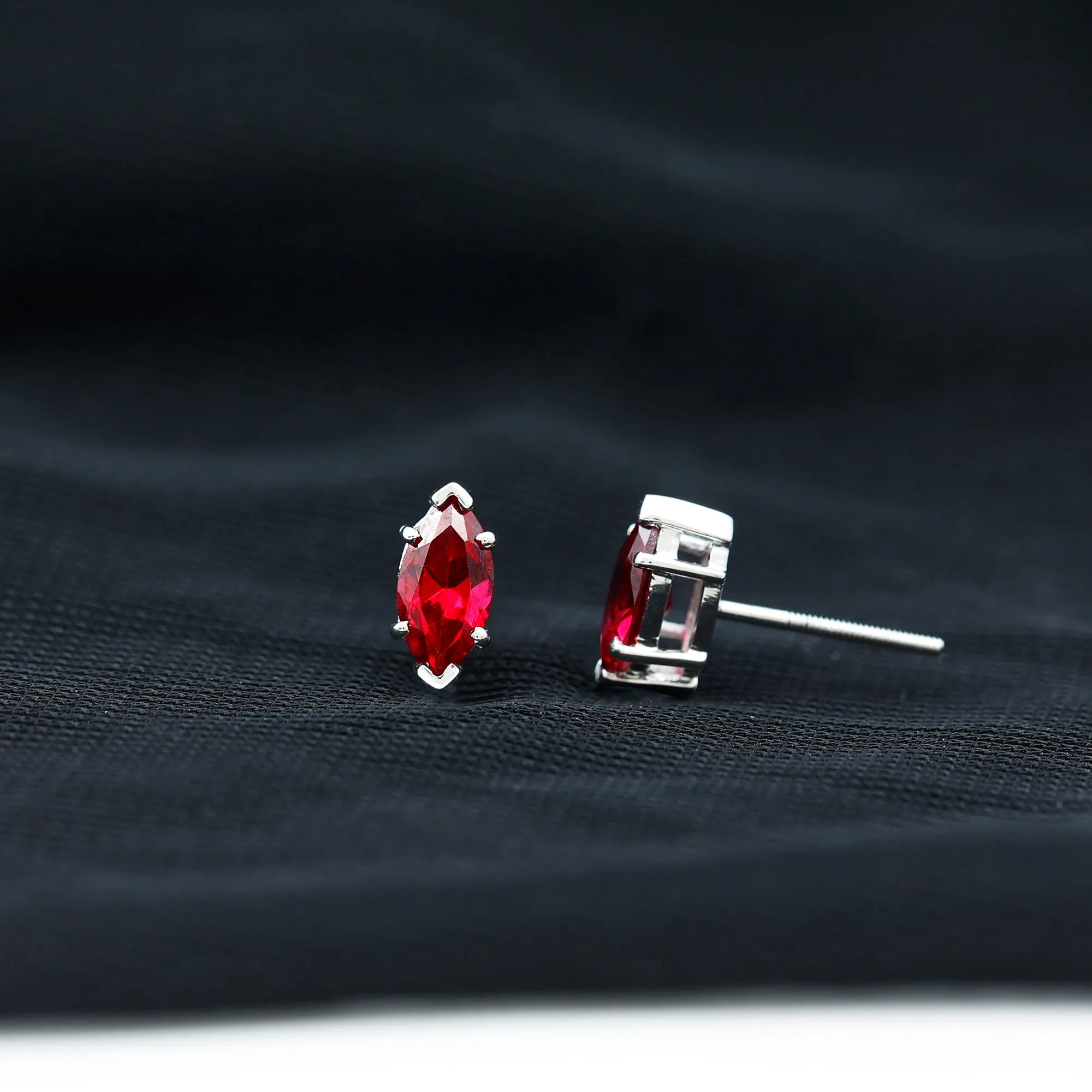 8X4 MM Marquise Cut Created Ruby Solitaire Stud Earring