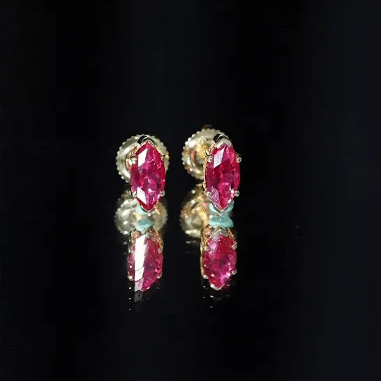 8X4 MM Marquise Cut Created Ruby Solitaire Stud Earring