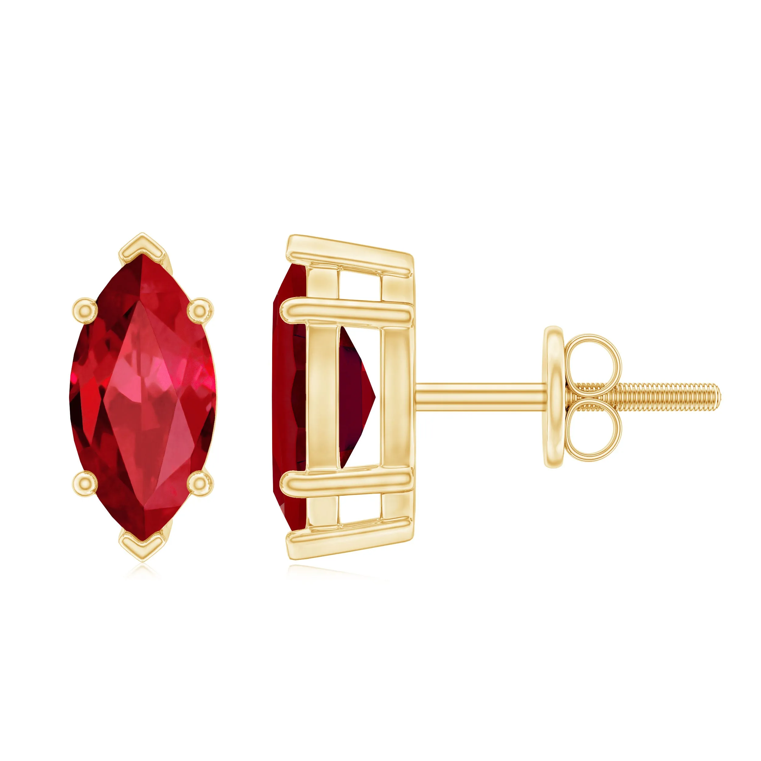 8X4 MM Marquise Cut Created Ruby Solitaire Stud Earring