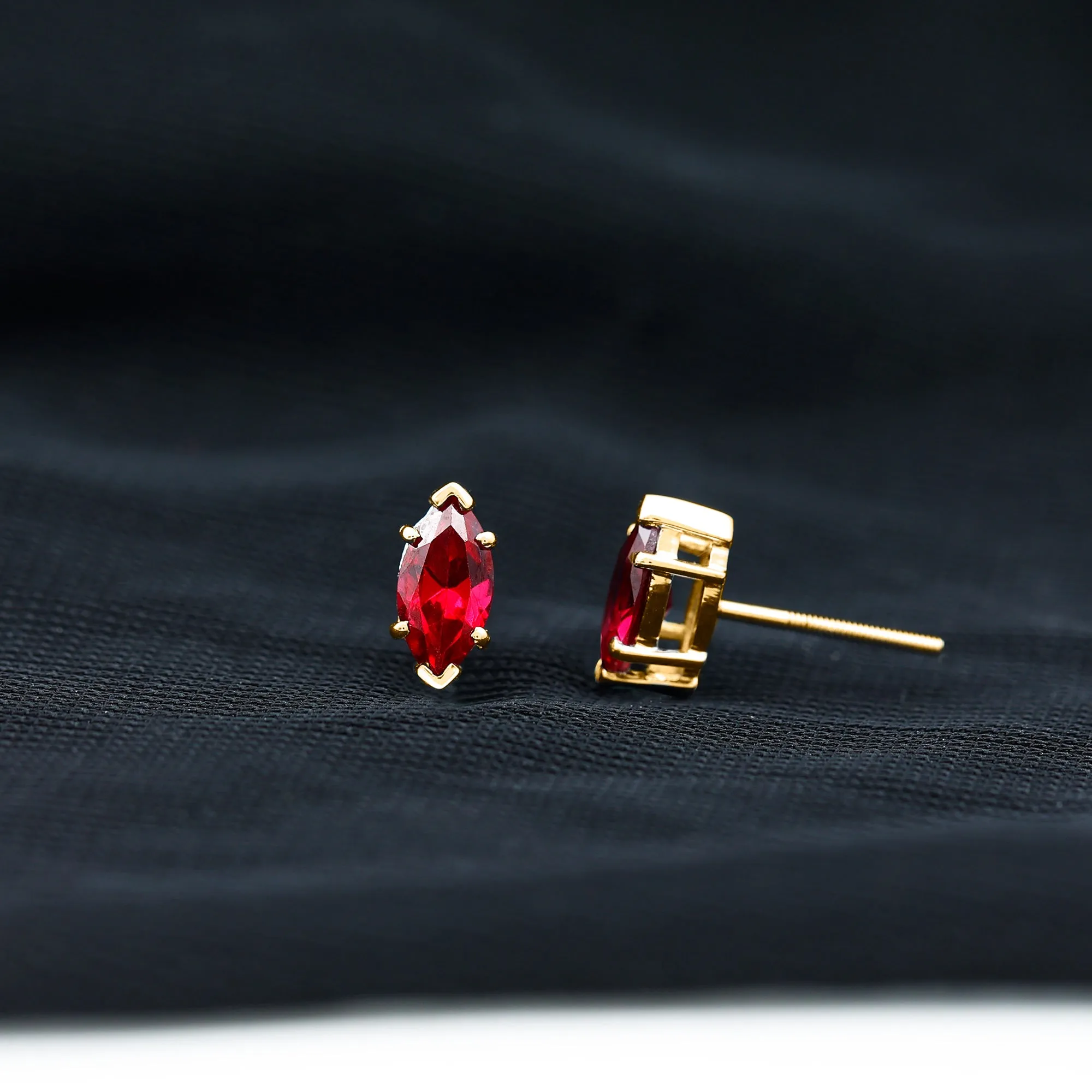 8X4 MM Marquise Cut Created Ruby Solitaire Stud Earring