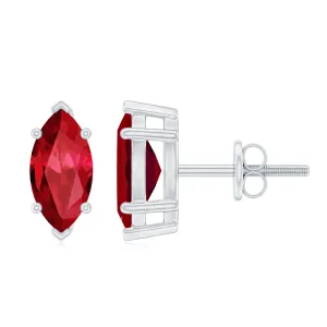 8X4 MM Marquise Cut Created Ruby Solitaire Stud Earring
