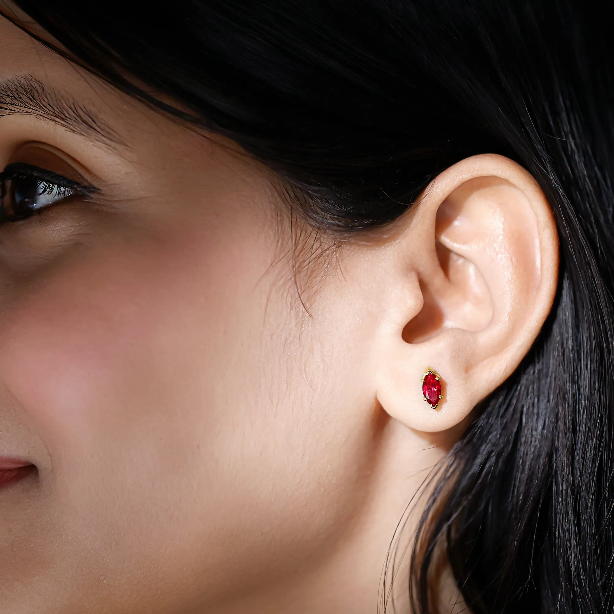 8X4 MM Marquise Cut Created Ruby Solitaire Stud Earring