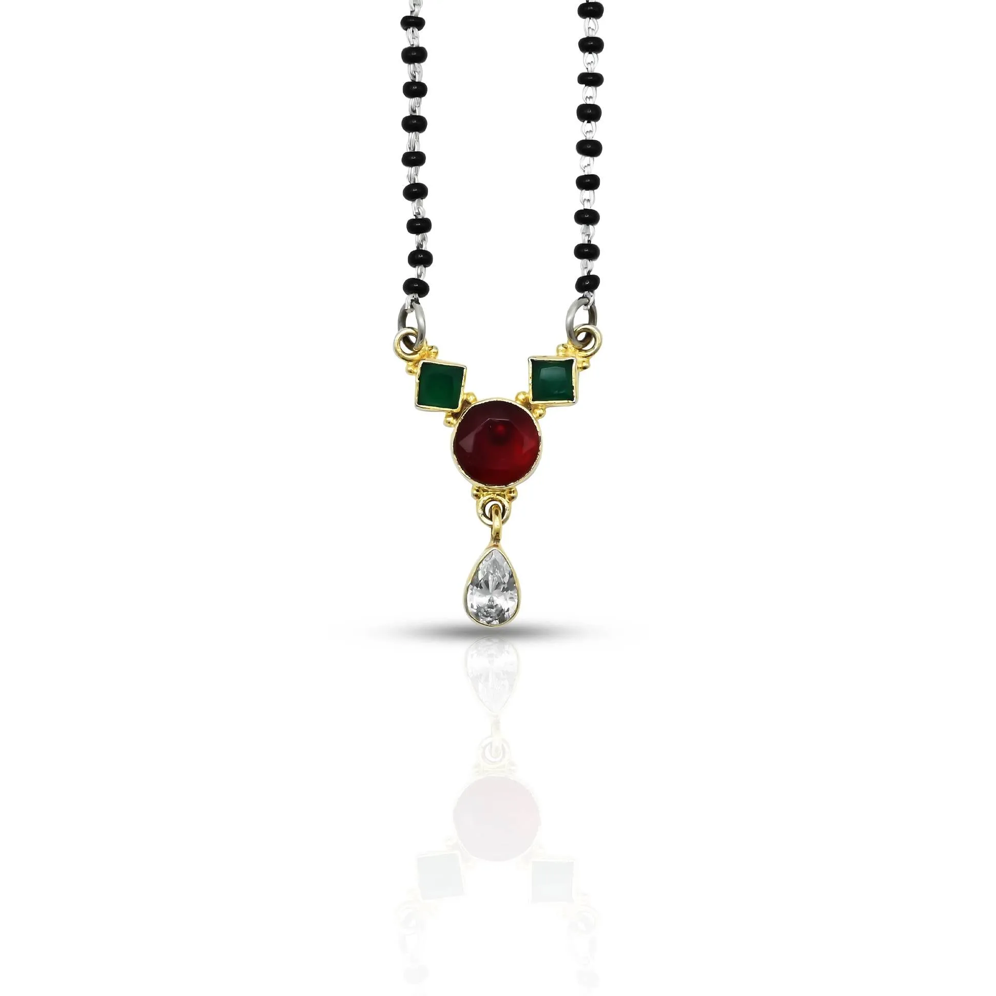 925 Silver Premium Gold-Plated Red Gemstone Mangalsutra