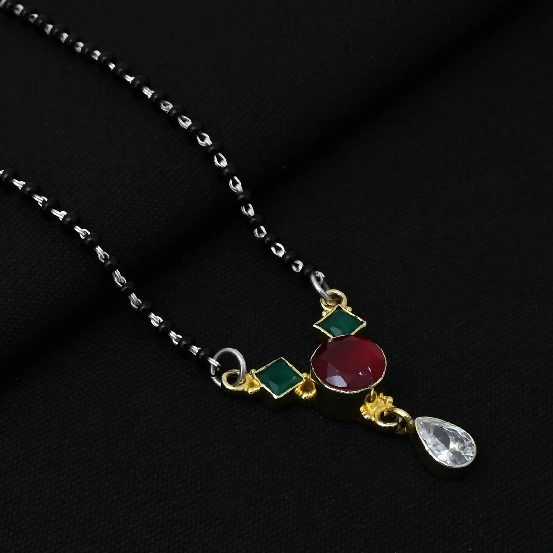 925 Silver Premium Gold-Plated Red Gemstone Mangalsutra